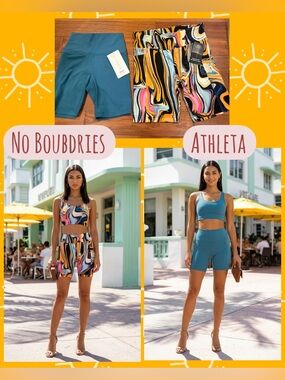 Bundle of 2 Athleta Bike Shorts (XS) & NB Multicolor Swirl Print Bike Shorts (S)